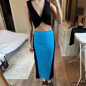 Zara blue and black linen skirt